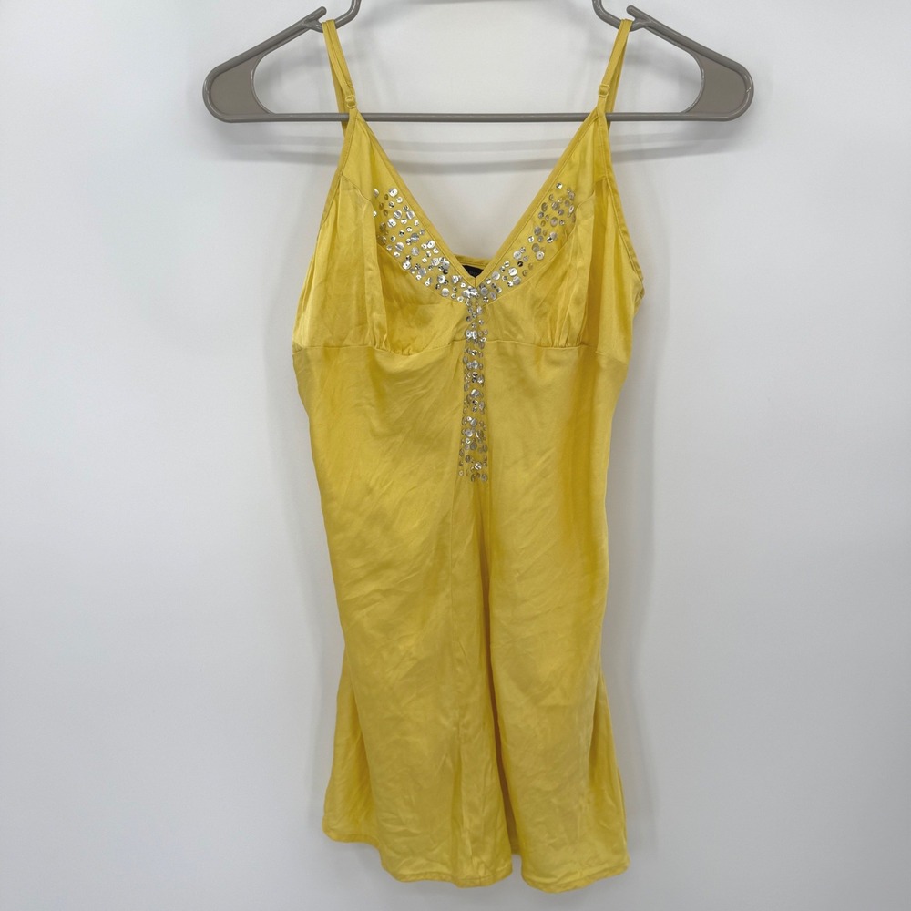 Express Camisole Women XS Yellow Silk Blend Sequin V-Neck Adjustable Straps Top